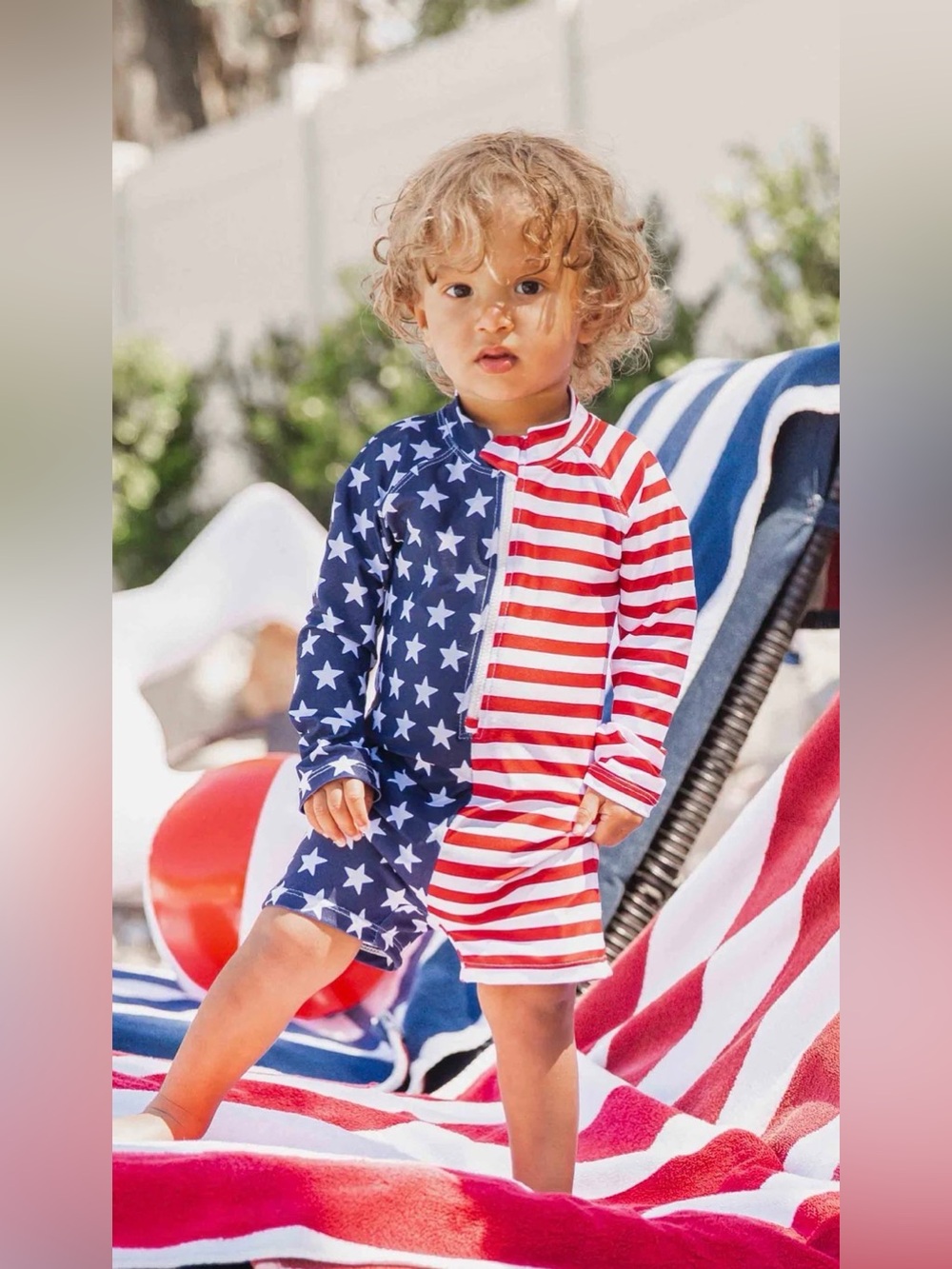 BUMS & ROSES Stars and Stripes Long Sleeve Rash Guard One Piece Suit - 2T
